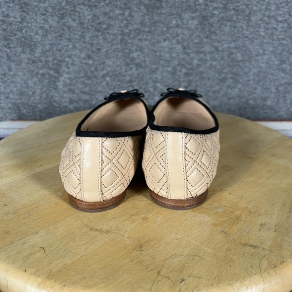 Tory Burch Minnie Ballet Flats Womens Size 7.5M Beige Black Leather Shoes - Picture 5 of 10